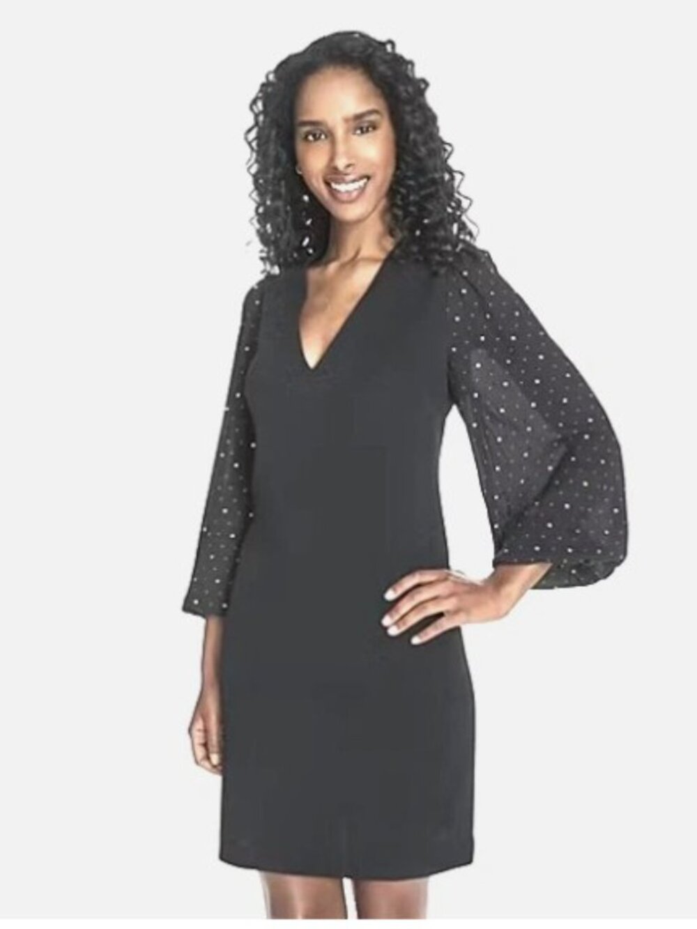 NWT MARC NEW YORK V-neck Embellished Sleeve Black Sheath Dress 10 Retail $89.